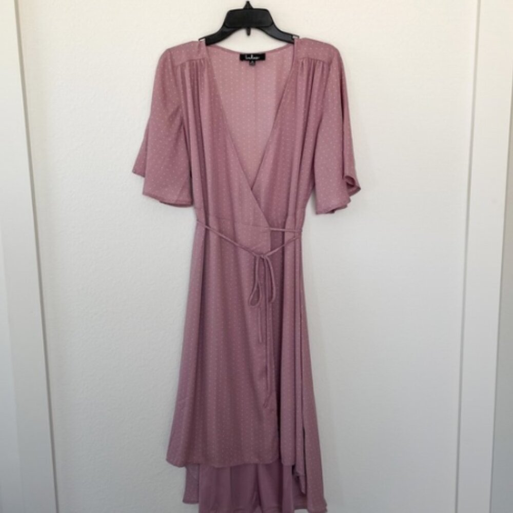 Lulu's Medium Farah Mauve Print Midi Wrap Dress - image 3